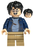 LEGO hp364 Harry Potter - Dark Blue Open Jacket with Tears and Blood Stains, Dark Tan Medium Legs, Smile / Open Mouth with Teeth
