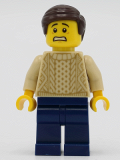 LEGO twn388 Male with Tan Knit Sweater, Dark Blue Legs and Dark Brown Hair
